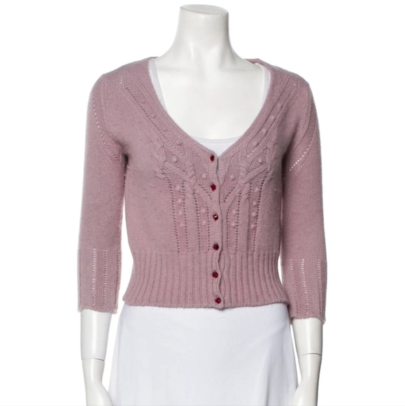 Dolce & Gabanna Button Up Pink V-neck Knit Cartigan Wool Blend 3/4 Sleeves Small - Picture 1 of 16